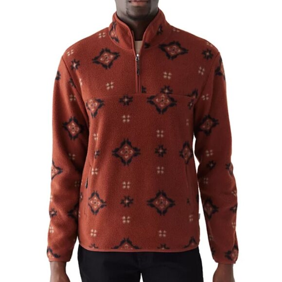 Frank And Oak Half Zip Polar Fleece Mens XL Red Sweatshirt Relaxed Fit Geo Print - Picture 3 of 7